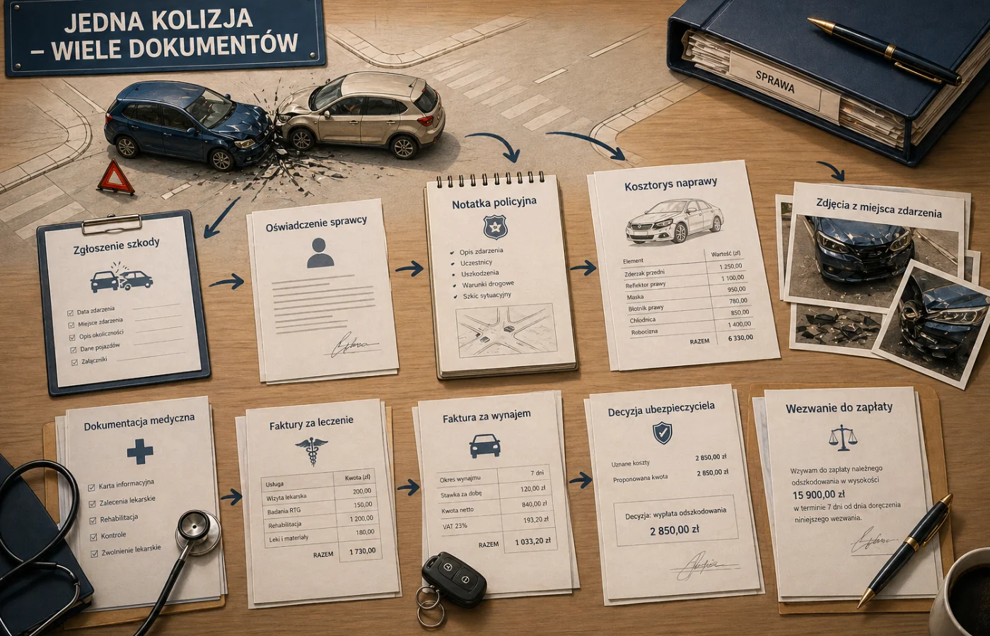 Dokumenty potrzebne do dochodzenia odszkodowania po kolizji drogowej