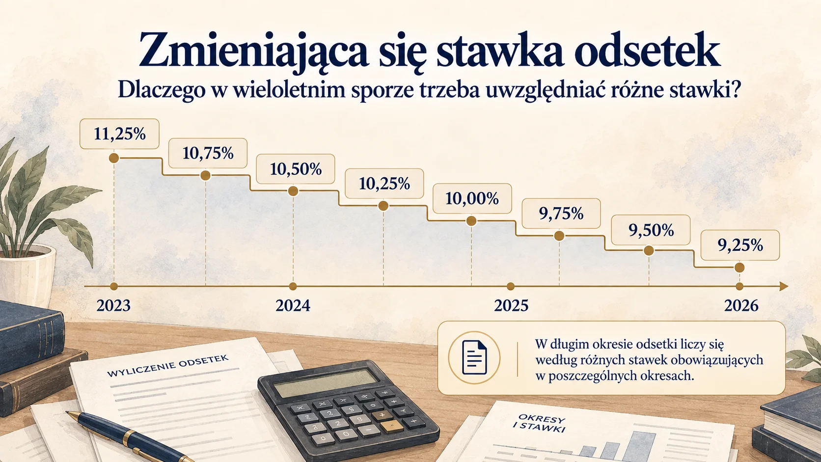 Zmiany stawki odsetek ustawowych za opóźnienie w latach 2023–2026