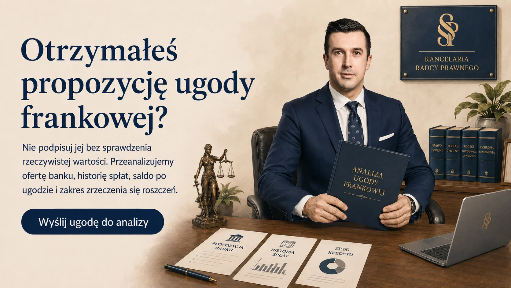 Radca prawny analizuje umowę kredytu frankowego przed podjęciem decyzji o pozwie przeciwko bankowi w 2026 roku.