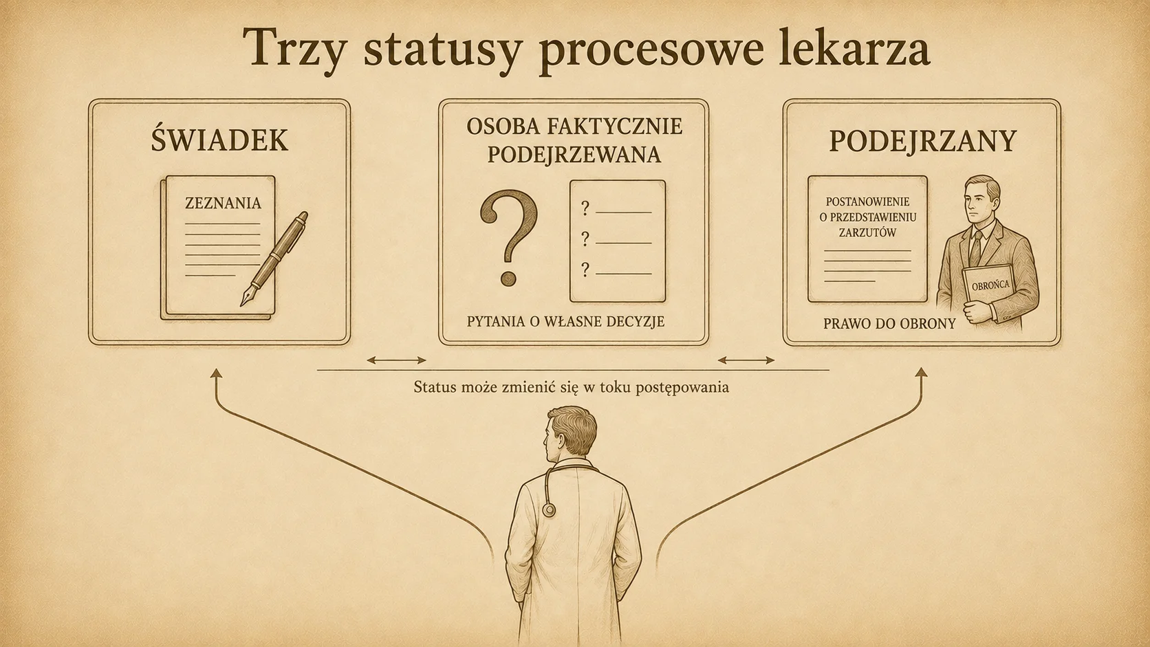 Świadek, osoba faktycznie podejrzewana i podejrzany – sytuacja lekarza podczas przesłuchania.