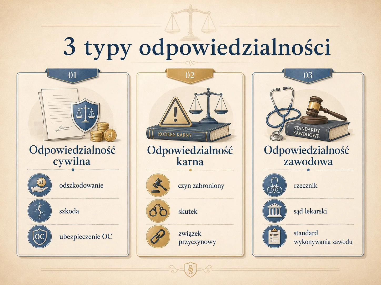 Trzy typy odpowiedzialności lekarza: cywilna, karna i zawodowa